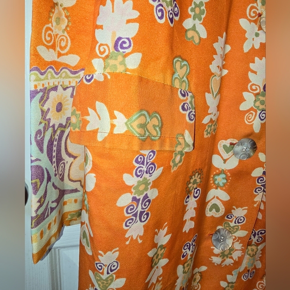 Vintage Silk Orange Purple Floral Coat Jacket - Picture 5 of 13